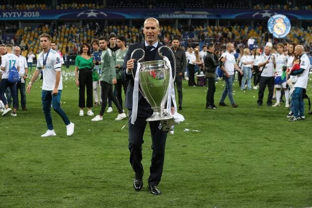 Real Madrid v Liverpool UEFA Champions League Final Real Madrid Manager Zinedine Zidane with the trophy at the end of the UEFA Champions League Final at the Olympic Stadium, Kiev Content Not Available For UK Newspapers Copyright: xPaulxChestertonx FIL-11844-0207