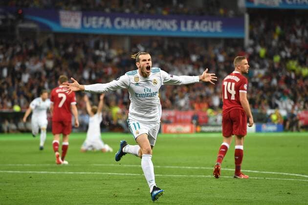 Torjubel Gareth BALE (Real Madrid) nach Tor zum 2-1,Aktion,Jubel,Freude,Begeisterung, Fussball Champions League Finale 2018 Real Madrid-FC Liverpool , Saison2017 18, am 26.05.2018, Stadion NSK Olimpiyskyi