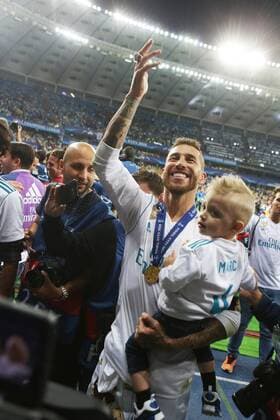 (180527) -- KIEV, May 27, 2018 -- Sergio Ramos of Real Madrid celebrates after the UEFA Champions League final match between Liverpool and Real Madrid in Kiev, Ukraine on May 26, 2018. Real Madrid claimed the title with 3-1. ) (SP)UKRAINE-KIEV-CHAMPIONS LEAGUE-LIVERPOOL-REAL MADRID Sergey 