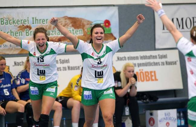 Freude bei Goeppingen nach dem Sieg: vl.Iris Guberinic und Maxime Struijs Handball, BL, Frauen, HSG Blomberg-Lippe - FRISCH AUF Goeppingen, 26.05.18 Blomberg Copyright: xEibner-Pressefoto COHENx EP_EER