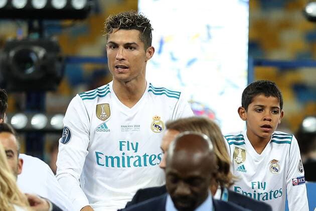 26.05.2018 Kyiv-Kiev(Ukraine) Real Madrid CF-FC Liverpool Champions League final men s football Cristiano Ronaldo(c) Real Madrid with his son Cristiano Ronaldo Junior(r) :Str 