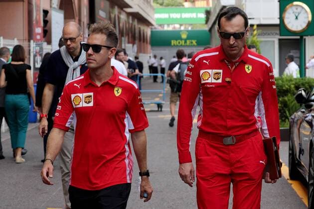 Photo4 LaPresse 27 05 2018 Monte Carlo, Monaco Grand Prix Formula One Monaco 2018 In the pic: Sebastian Vettel (GER) Scuderia Ferrari SF71H and Riccardo Adami (ITA) Ferrari Race Engineer  Copyright: xPhoto4 LaPressex