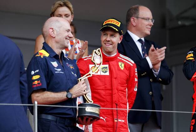 Motorsports: FIA Formula One World Championship WM Weltmeisterschaft 2018, Grand Prix of Monaco, Adrian Newey (GBR, Aston Martin Red Bull Racing), 5 Sebastian Vettel (GER, Scuderia Ferrari), Monte Carlo Monaco
