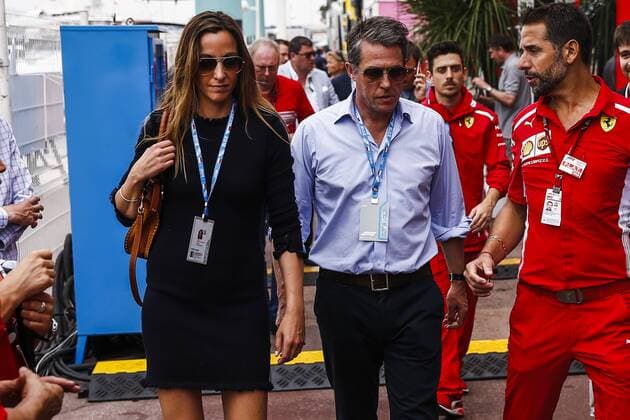 May 27, 2018 - Montecarlo, Monaco - The actor Hugh Grant and his wife Anna Elisabet Eberstein portrait during the Race of Monaco Formula One Grand Prix at Monaco on 27th of May, 2018 in Montecarlo, Monaco. F1 Grand Prix of Monaco  - ZUMAn230 20180527_zaa_n230_799 Copyright: xXavierxBonillax