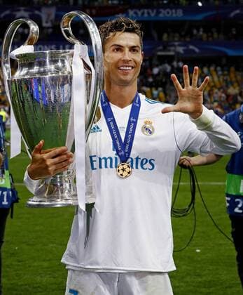 Cristiano Ronaldo of Real Madrid CF celebrating his fifth Champions League trophy during the UEFA Champions League final between Real Madrid and Liverpool on May 26, 2018 at NSC Olimpiyskiy Stadium in Kyiv, Ukraine UEFA Champions League 2017 2018 xVIxVIxImagesx xPimxRasxIVx 11063288