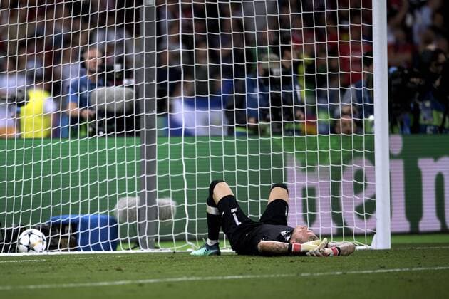 KARIUS Loris Torwart Team Liverpool FC am Boden nach dem Tor zum 3 : 1 UEFA Champions League Saison 2017-2018 FINALE Real Madrid-Liverpool FC 3 : 1 in Kiev Ukraine am 26. Mai 2018 im Olympisnkiy Stadion in Kiev