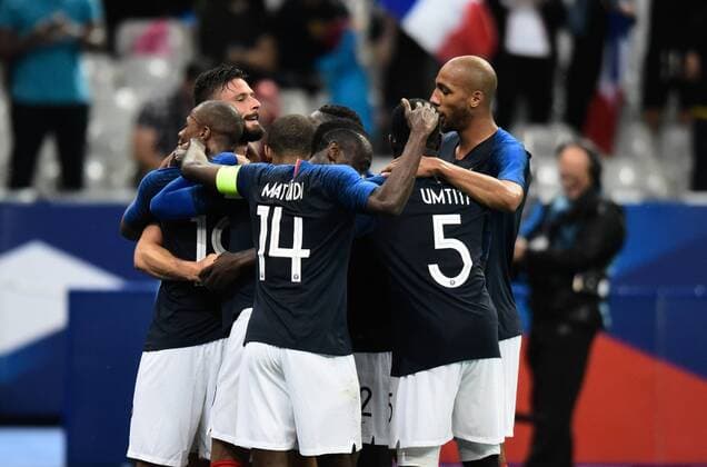 Joie des joueurs de l equipe de France - Olivier Giroud ( France ) - Blaise Matuidi ( France ) - Samuel Umtiti ( France ) FOOTBALL : France vs Irlande - Match Amical - Saint Denis - 28 05 2018 FedericoPestellini Panoramic 