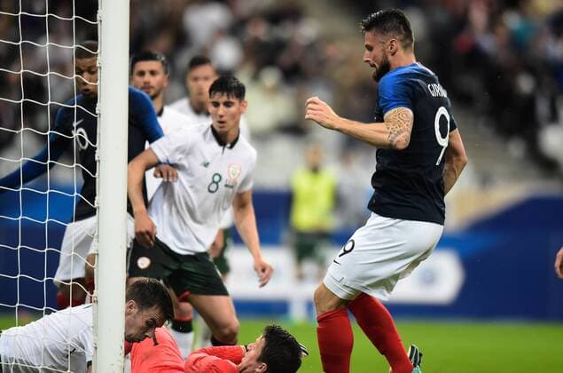 But de Olivier Giroud ( France ) FOOTBALL : France vs Irlande - Match Amical - Saint Denis - 28 05 2018 FedericoPestellini Panoramic 