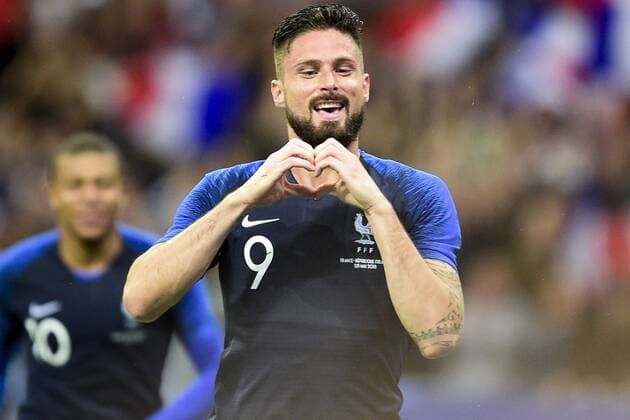 Bilder des Tages - SPORT joie des joueurs de l equipe de France apres le but d Olivier Giroud (Fra) FOOTBALL : echauffement - France vs Eire - Match Amical - 28 05 2018 JBAutissier Panoramic 