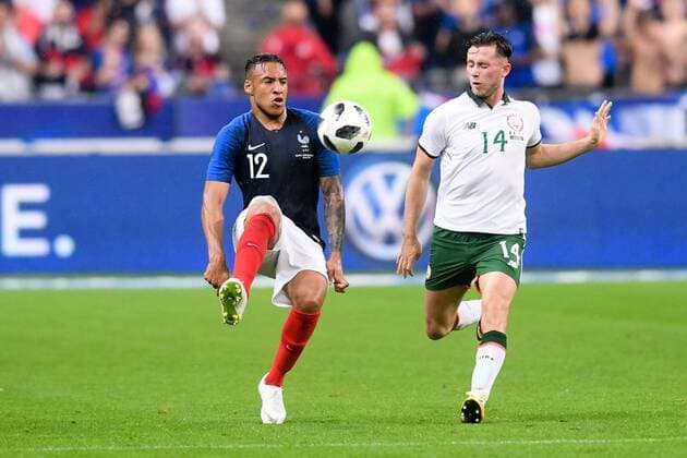 12 CORENTIN TOLISSO (FRA) - 14 ALAN BROWNE (IRL) FOOTBALL : France vs Republique d Irlande - Match de preparation - 28 05 2018 FEP Panoramic 