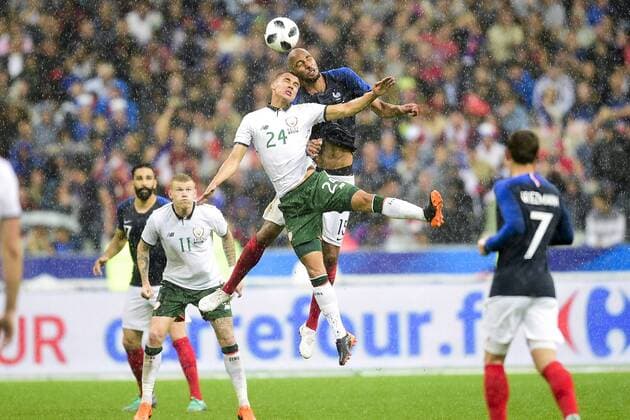 Steven Nzonzi (Fra) vs Graham Burke (Eire) FOOTBALL : echauffement - France vs Eire - Match Amical - 28 05 2018 JBAutissier Panoramic 