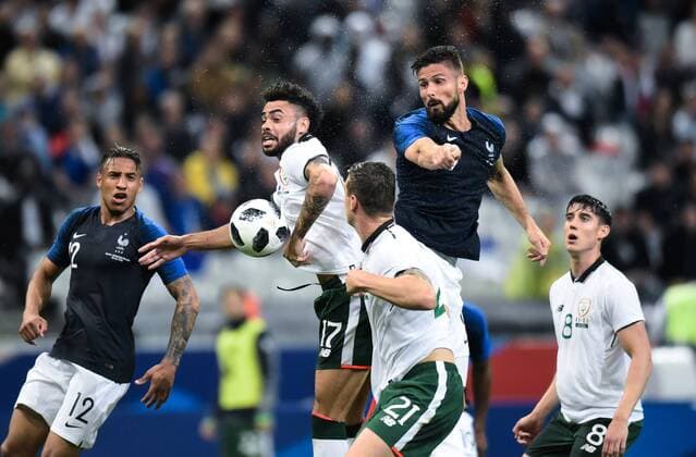 Olivier Giroud ( France ) - Derrick Williams ( Irlande ) FOOTBALL : France vs Irlande - Match Amical - Saint Denis - 28 05 2018 FedericoPestellini Panoramic 