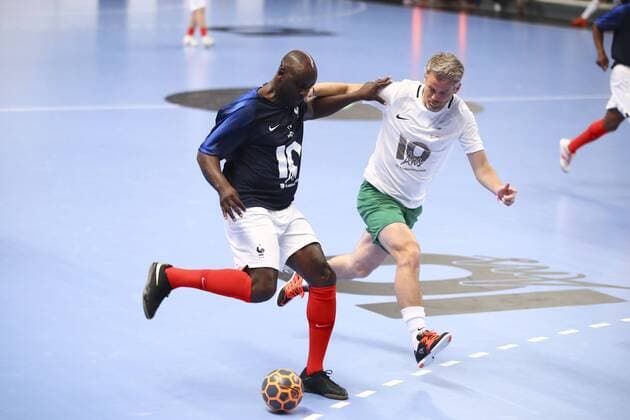 Lilian Thuram et Michael Landreau FOOTBALL : France 98 vs Academie United - 10ans Academie Bernard Diomede - 29 05 2018 GwendolineLeGoff Panoramic 