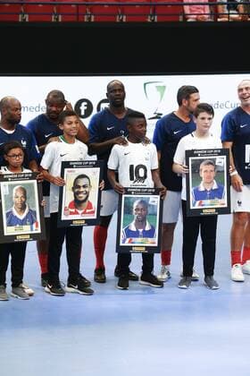 Sylvain Wiltord Martin Djetou Lilian Thuram FOOTBALL : France 98 vs Academie United - 10ans Academie Bernard Diomede - 29 05 2018 GwendolineLeGoff Panoramic 