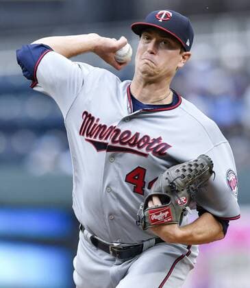 May 29, 2018 - Kansas City, MO, USA - Minnesota Twins starting pitcher Kyle Gibson throws in the first inning against the Kansas City Royals on Tuesday, May 29, 2018, at Kauffman Stadium in Kansas City, Mo. Minnesota at Kansas City - ZUMAm67_ 20180529_zaf_m67_036 Copyright: xJohnxSleezerx