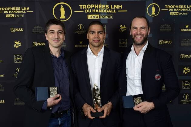 Benjamin Gille - Daniel Narcisse - Francois Xavier Chapon - Trophee d Honneur HANDBALL : Ceremonie des trophees des champions LNH 2018 - Paris - 01 06 2018 JBAutissier Panoramic 