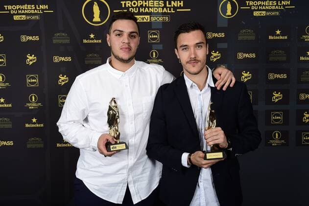 Samir Bellahceme - trophee du meilleur Espoir de Lidl StarLigue Arthur Anquetil - trophee du meilleur Espoir de Proligue HANDBALL : Ceremonie des trophees des champions LNH 2018 - Paris - 01 06 2018 JBAutissier Panoramic 