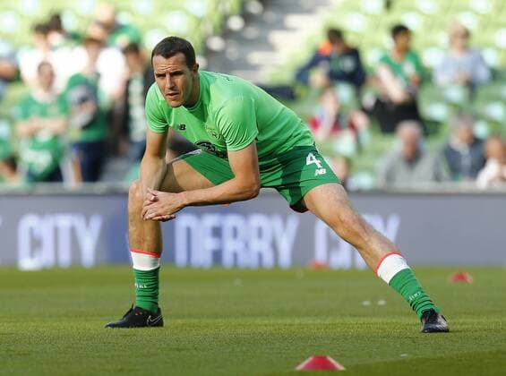 2nd June 2018, Aviva Stadium, Dublin, International Football Friendly, Ireland versus USA; John O Shea (c) of Ireland warming up for his last match in the Irish jersey winning his 118th caps  ActionPlus12031854 PeterxFitzpatrick