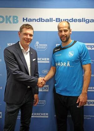 TVB Stuttgart Pressekonferenz Deutschland, Stuttgart, 03.06.2018, Handball, DKB Bundesliga, Saison 2017 2018, TVB Stuttgart Pressekonferenz: v.l. Christian May (Sprecher der Gesellschafter), Jürgen Schweikhardt (alter und neuer Trainer).