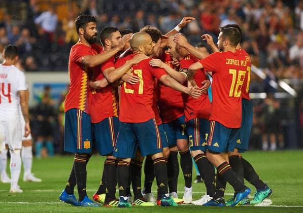 June 3, 2018 - Vila-Real, Castellon, Spain - Spain players celebrates a goal of Alvaro Odriozola during the International Friendly Länderspiel football match between Spain and Suisse, at La Ceramica Stadium, Vila-real on June 3, 2018 Spain v Switzerland - International Friendly  - ZUMAn230 20180603_zaa_n230_858 Copyright: xMariaxJosexSegoviax