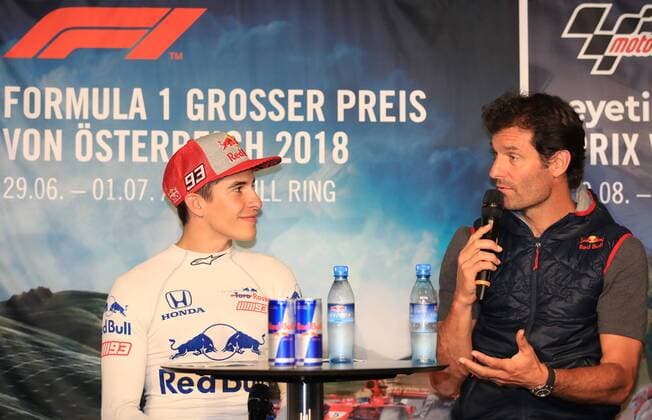 FORMULA 1 - Marc Marquez SPIELBERG,AUSTRIA,05.JUN.18 - MOTORSPORTS, FORMULA 1 - Red Bull Ring, Marc Marquez, press conference PK Pressekonferenz Image shows Marc Marquez (ESP) and Mark Webber (AUS). GEPAxpictures xMarioxBuehner