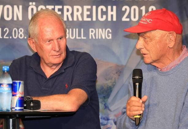 FORMULA 1 - Marc Marquez SPIELBERG,AUSTRIA,05.JUN.18 - MOTORSPORTS, FORMULA 1 - Red Bull Ring, Marc Marquez, press conference PK Pressekonferenz Image shows motorsport consultant Helmut Marko (Red Bull Racing) and Niki Lauda. GEPAxpictures xMarioxBuehner