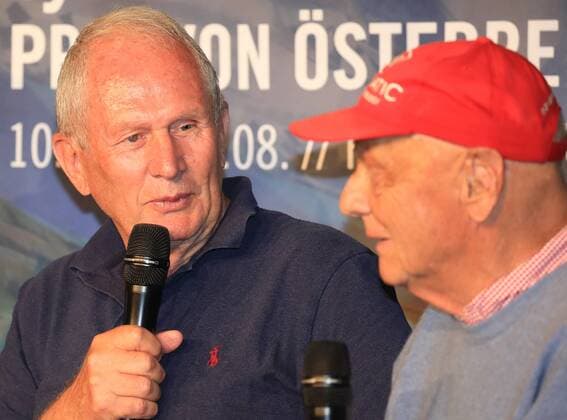 FORMULA 1 - Marc Marquez SPIELBERG,AUSTRIA,05.JUN.18 - MOTORSPORTS, FORMULA 1 - Red Bull Ring, Marc Marquez, press conference PK Pressekonferenz Image shows motorsport consultant Helmut Marko (Red Bull Racing) and Niki Lauda. GEPAxpictures xMarioxBuehner