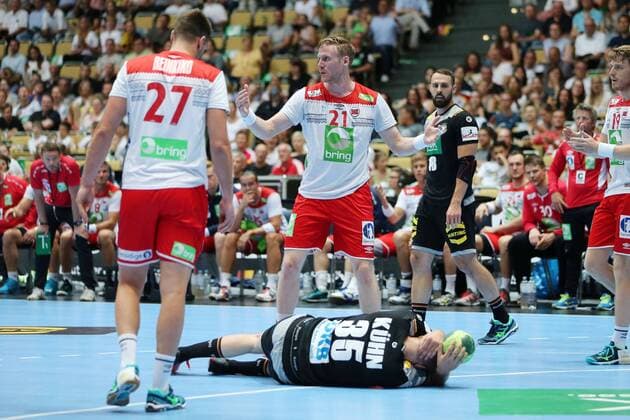 Magnus Gullerud und Julius Kuehn (GER) waehrend dem Laenderspiel der Handball Maenner zwischen Deutschland und Norwegen am 06.06.18 in der Olympiahalle Muenchen. Testspiel, Handball Maenner Deutschland - Norwegen Muenchen Copyright: xEIBNER MarcelxEngelbrechtx EP_MET