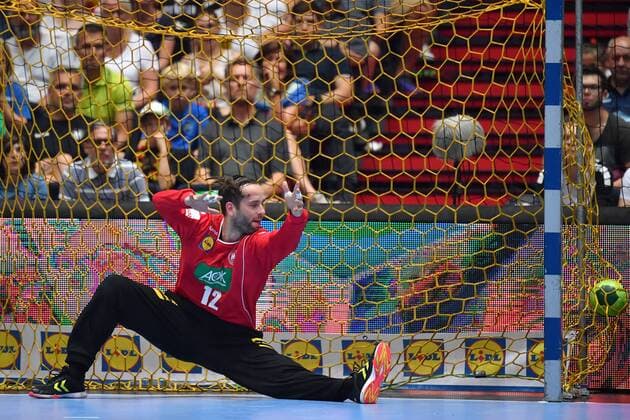 Silvio HEINEVETTER,Torwart (GER), Aktion,Einzelaktion,Einzelbild, Freisteller,Ganzkoerperaufnahme,ganze Figur. Handball Laenderspiel der Maenner Deutschland (GER)-Norwegen (NOR), am 06.06.2018 Olympiahalle in Muenchen.
