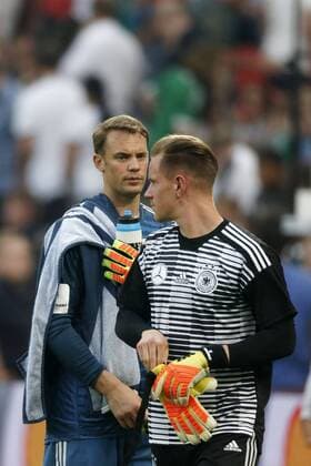 Fussball International - Vorbereitungsspiel, Deutschland (GER) - Saudi Arabien (SA ) 2-1 in der Bay-Arena in Leverkusen am 08. Juni 2018 Torwart Manuel NEUER (GER) li.- und Marc-Andre ter STEGEN (GER) re.-