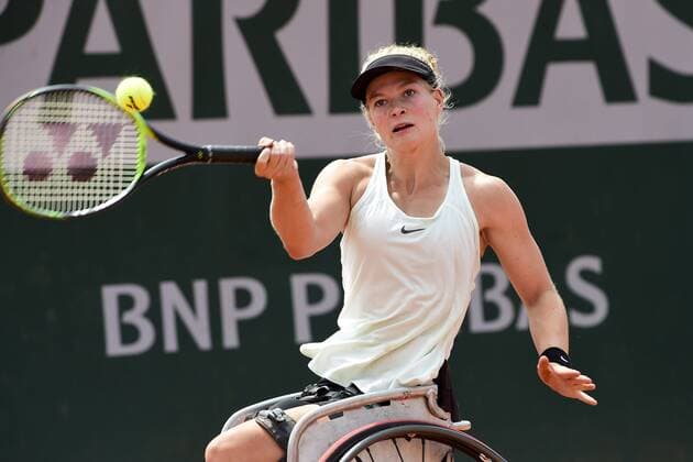 Diede De Groot (Ned) TENNIS : Internationaux de France de Roland Garros 2018 - Finale Femmes Fauteuil - Paris - 09 06 2018 JBAutissier Panoramic 