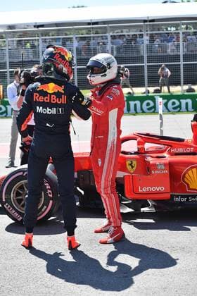 Max Verstappen, Red Bull Racing, Sebastian Vettel, Scuderia Ferrari, formula 1 GP, Kanada in Montreal, 09.06.2018 Photo:mspb Jerry Andre Max Verstappen, Sebastian Vettel, formula 1 GP, Kanada 2018