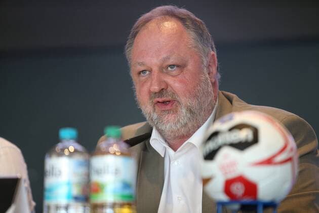 Berlin, Mercedes-Benz-Arena , 11.06.18, Vorstellung der Berliner Handball-WM-Botschafter anlaesslich der Handball Weltmeisterschaft 2019 Bild: DHB Praesident Andreas Michelmann Vorstellung der Berliner Handball-WM-Botschafter