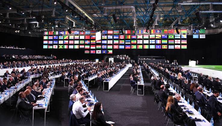 Fussball, Herren, Saison 2017 18, Ein Tag vor Beginn der Weltmeisterschaft in Russland, 68. FIFA-Kongress im Moskauer Expocenter, Übersicht, 13.06. 2018, Copyright: xMatthiasxKochx