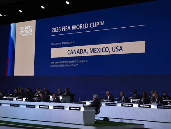 Fussball, Herren, Saison 2017 18, Ein Tag vor Beginn der Weltmeisterschaft in Russland, 68. FIFA-Kongress im Moskauer Expocenter, die Mitgliedsverbände entschieden, dass die WM 2026 in Kanada, Mexiko und den USA stattfindet, 13.06. 2018, Copyright: xMatthiasxKochx
