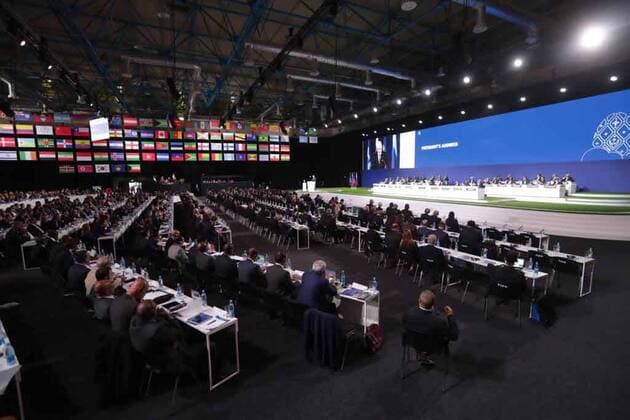 WM 2018, FIFA Kongress in Moskau, WM-Vergabe 2026 June 13, 2018 - EUM20180613DEP03.JPG.MOSCÃö, Rusia., SoccerFutbol-Mundial.- Aspectos del 68 congreso de la FIFA, este 13 de junio de 2018 en el Expocentro de Moscu, en donde se anuncia que la sede del Mundial 2026 sera en Estados Unidos, Mexico y Canada. Foto: Agencia EL UNIVERSALLuis CortesMAR. Latin News: June 13, 2018  - ZUMAu78_ 20180613_zaf_u78_511 Copyright: xElxUniversalx