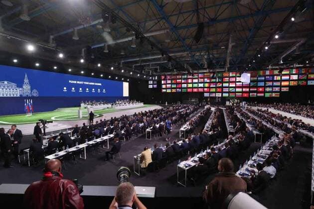 WM 2018, FIFA Kongress in Moskau, WM-Vergabe 2026 June 13, 2018 - EUM20180613DEP02.JPG.MOSCÃö, Rusia., SoccerFutbol-Mundial.- Aspectos del 68 congreso de la FIFA, este 13 de junio de 2018 en el Expocentro de Moscu, en donde se anuncia que la sede del Mundial 2026 sera en Estados Unidos, Mexico y Canada. Foto: Agencia EL UNIVERSALLuis CortesMAR. Latin News: June 13, 2018  - ZUMAu78_ 20180613_zaf_u78_512 Copyright: xElxUniversalx