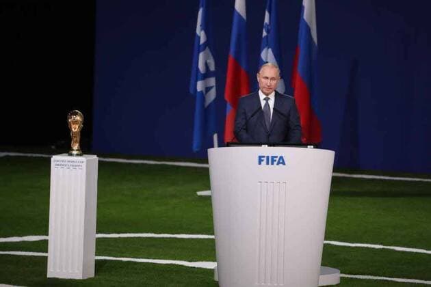 WM 2018, FIFA Kongress in Moskau, WM-Vergabe 2026 June 13, 2018 - EUM20180613DEP13.JPG.MOSCÃö, Rusia., SoccerFutbol-Mundial 2026.- Vladimir Putin, presidente de Rusia, durante su participacion en el 68 Congreso de la FIFA, este 13 de junio de 2018, en el Expocentro de Moscu, en donde se da a conocer que la sede del Mundial 2026 sera en Estados Unidos, Mexico y Canada. Foto: Agencia EL UNIVERSALLuis CortesMAR. Latin News: June 13, 2018 - ZUMAu78_ 20180613_zaf_u78_516 Copyright: xElxUniversalx