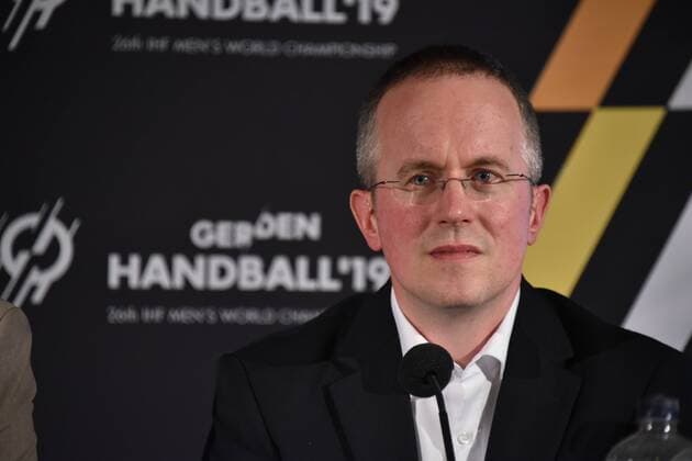 Tim Oliver Kalle , Leiter Kommunikation beim DHB am 15.06.2018 in Köln bei der Vorstellung des Handball WM Botschafter. Die Handball WM 2019 findet vom 10. - 27. Januar 2019 unter anderem auch in der Lanxess Arena in Köln statt.
