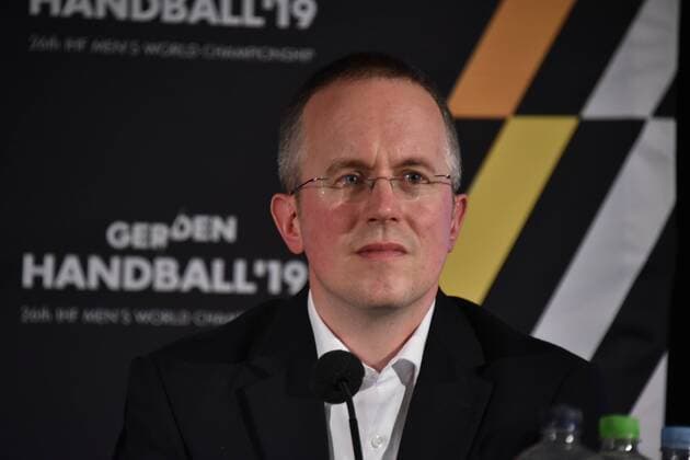Tim Oliver Kalle , Leiter Kommunikation beim DHB am 15.06.2018 in Köln bei der Vorstellung des Handball WM Botschafter. Die Handball WM 2019 findet vom 10. - 27. Januar 2019 unter anderem auch in der Lanxess Arena in Köln statt.