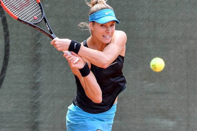 GER, ITF Womens Circuit, 6. ITF- Bredeney Ladies Open 2018 vom 11.-16. Juni 16.06.2018, Verein: Tennisclub Bredeney e.V. Essen (5037) Zeißbogen 29, 45133 Essen , Essen, GER, ITF Womens Circuit, 6. ITF- Bredeney Ladies Open 2018 vom 11.-16. Juni , im Bild Mandy Minella (LUX) beim Rückhandschlag