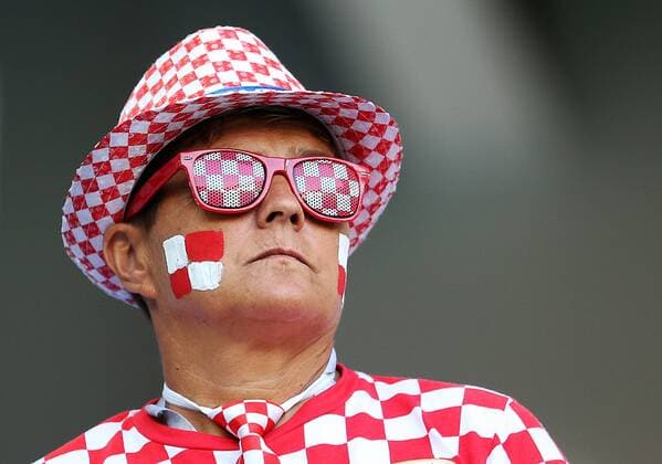 WM 2018, Fans KALININGRAD, RUSSIA â€“ JUNE 16, 2018: A football fan supporting Croatia during a 2018 FIFA World Cup WM Weltmeisterschaft Fussball First Stage Group D football match between Croatia and Nigeria at Kaliningrad Stadium; Croatia won 2-0. Peter Kovalev TASS  TS084A75