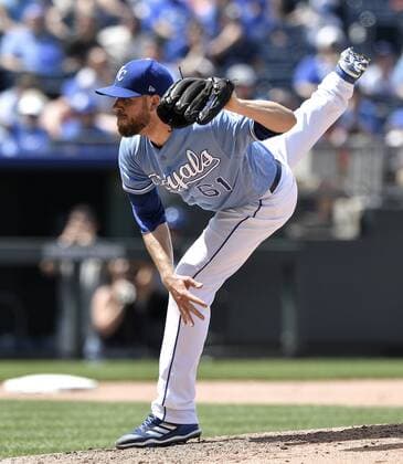 June 16, 2018 - Kansas City, MO, USA - Kansas City Royals relief pitcher Kevin McCarthy follows through on a pitch in the seventh inning against the Houston Astros at Kauffman Stadium in Kansas City, Mo., on Saturday, June 16, 2018. The Astros won, 10-2. Houston at Kansas City - ZUMAm67_ 20180616_zaf_m67_016 Copyright: xJohnxSleezerx
