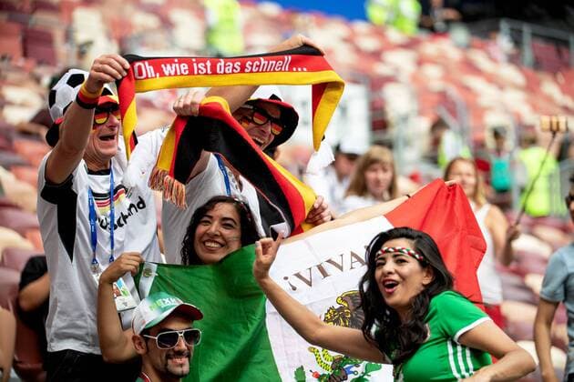 180617 Fans of Germany and of Mexico before the FIFA World Cup WM Weltmeisterschaft Fussball group stage match between Germany and Mexico on June 17, 2018 in Moscow. Photo: Petter Arvidson BILDBYRAN kod PA 92069 Copyright: PETTERxARVIDSON BB180617PA021