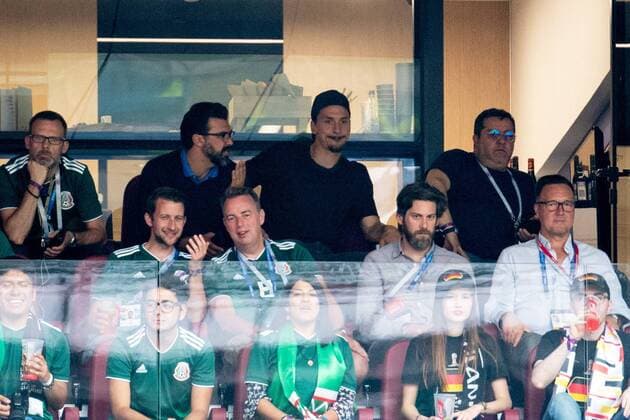 180617 Zlatan Ibrahimovic and Mino Raiola during the FIFA World Cup WM Weltmeisterschaft Fussball group stage match between Germany and Mexico on June 17, 2018 in Moscow. Photo: Petter Arvidson BILDBYRAN kod PA 92069 Copyright: PETTERxARVIDSON BB180617PA041