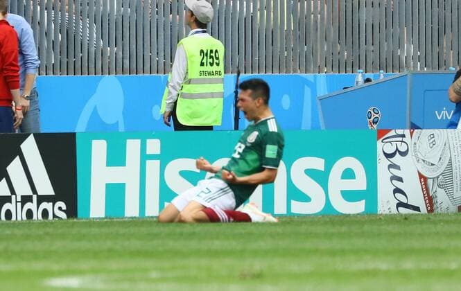 celebrate the goal, Torjubel zum 0:1 von Hirving Lozano (Mexiko, Mexico) - 17.06.2018: Deutschland vs. Mexico, Luschniki Stadium Moskau