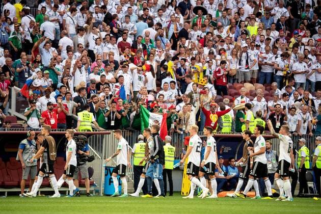 180617 Players of Germany looks dejected after the FIFA World Cup WM Weltmeisterschaft Fussball group stage match between Germany and Mexico on June 17, 2018 in Moscow. Photo: Petter Arvidson BILDBYRAN kod PA 92069 Copyright: PETTERxARVIDSON BB180617PA083