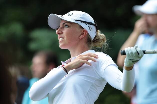 June 17, 2018 - Belmont, Michigan, United States - Sophia Popov of Germany tees off on the 9th tee during the final round of the Meijer LPGA Golf Damen Classic golf tournament at Blythefield Country Club in Belmont, MI, USA Sunday, June 17, 2018. Meijer LPGA Classic - Final Round  - ZUMAn230 20180617_zaa_n230_859 Copyright: xJorgexLemusx