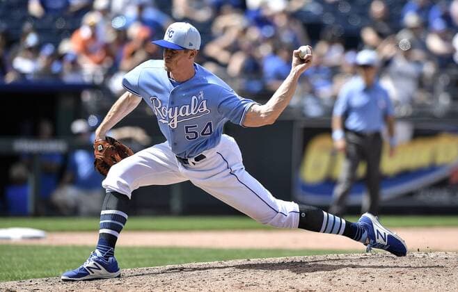 June 17, 2018 - Kansas City, MO, USA - Kansas City Royals relief pitcher Tim Hill throws in the eighth inning against the Houston Astros on Sunday, June 17, 2018, at Kauffman Stadium in Kansas City, Mo. Houston Astros vs. Kansas City Royals - ZUMAm67_ 20180617_zaf_m67_031 Copyright: xJohnxSleezerx