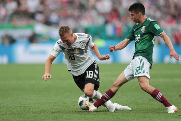 June 17, 2018 - Moscow, Russia - defender Joshua Kimmich of Germany national team Nationalteam and forward Hirving Lozano of Mexico National team during the group F match between Germany and Mexico at the 2018 soccer World Cup at Luzhniki stadium in Moscow, Russia, Sunday, June 17, 2018. Germany v Mexico: Group F - 2018 FIFA World Cup WM Weltmeisterschaft Fussball Russia  - ZUMAn230 20180617_zaa_n230_890 Copyright: xAnatolijxMedvedx